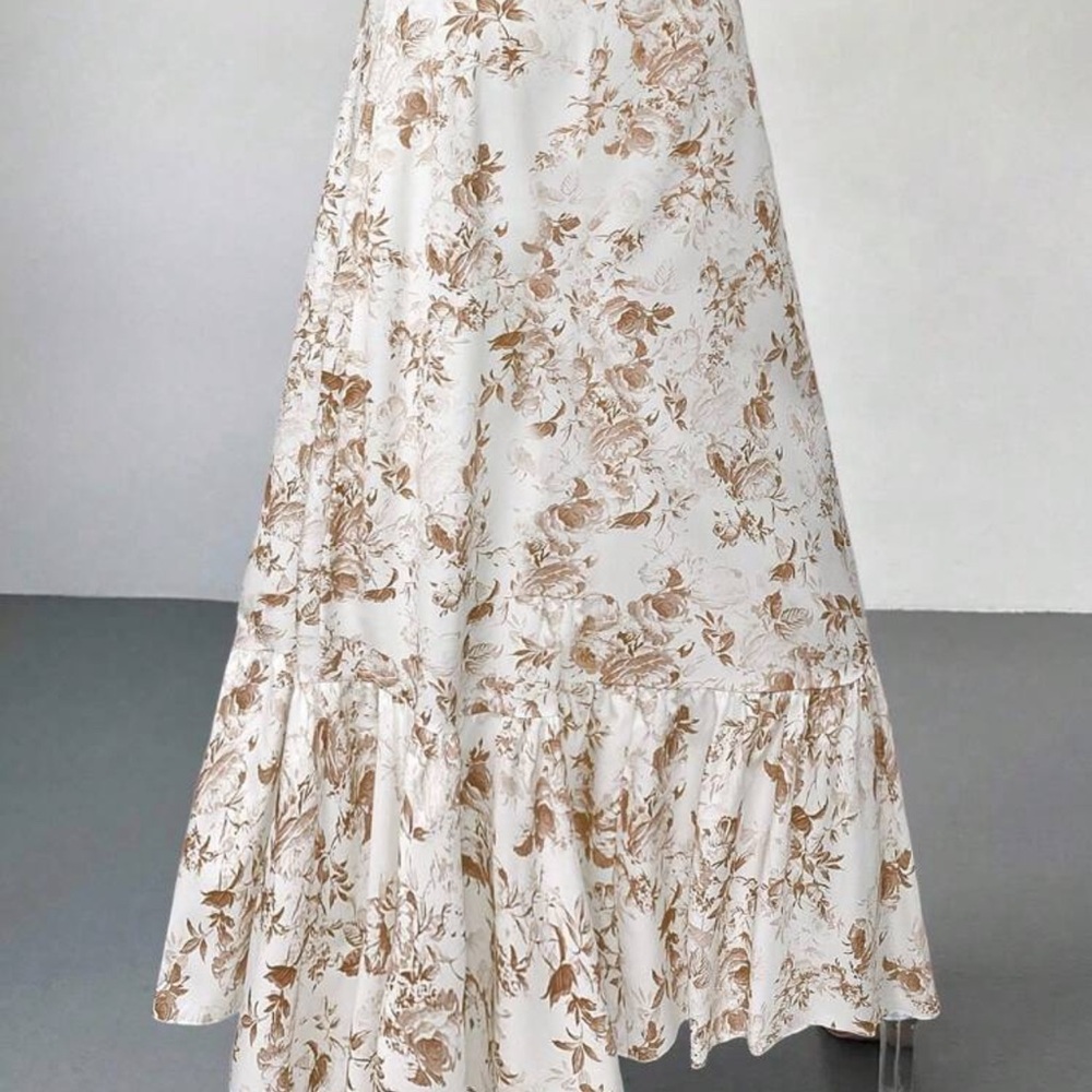 Floral A-Line Skirt - Cream and Brown